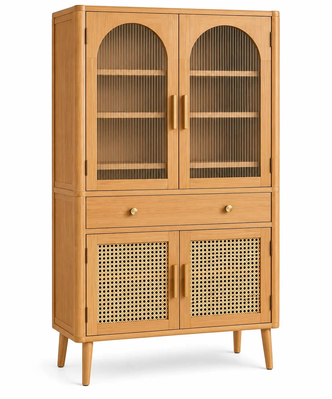 Vitrina de almacenamiento con formas arqueadas y detalles de entramado, marrón - hewnandharmonious