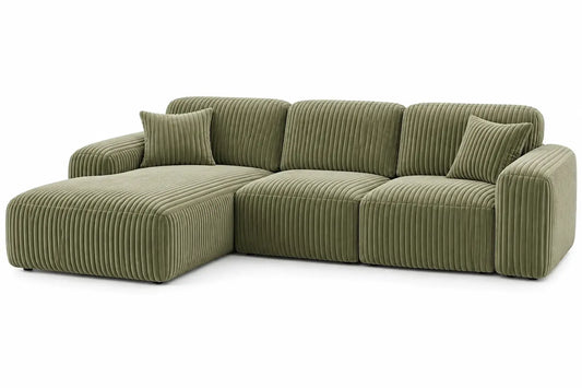 Sofá esquinero tapizado con acolchado acanalado, verde - hewnandharmonious
