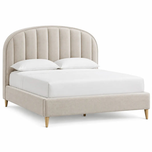 Estructura de cama con cabecero con formas arqueadas, beige - hewnandharmonious
