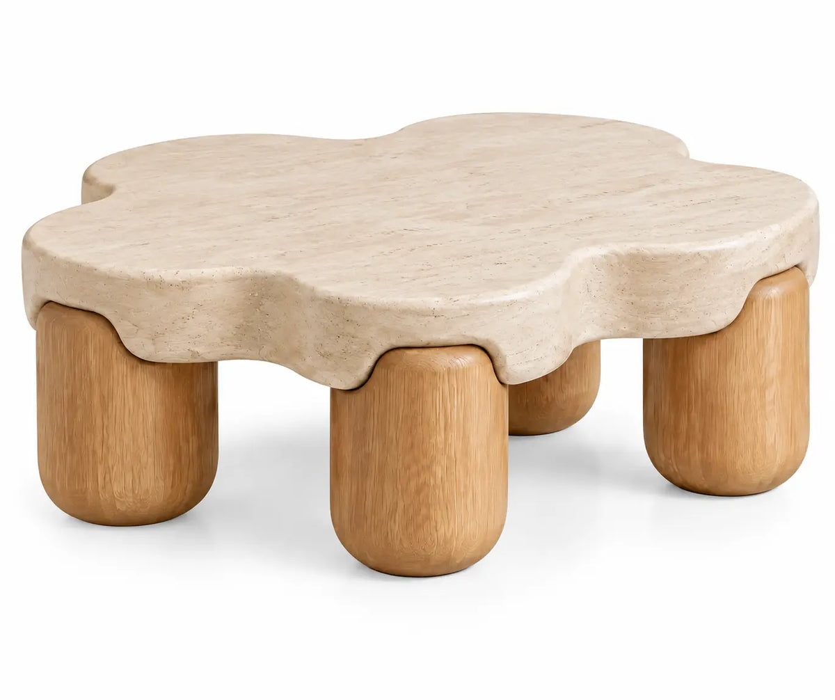 Mesa de centro de contorno redondeado, beige y marrón - hewnandharmonious