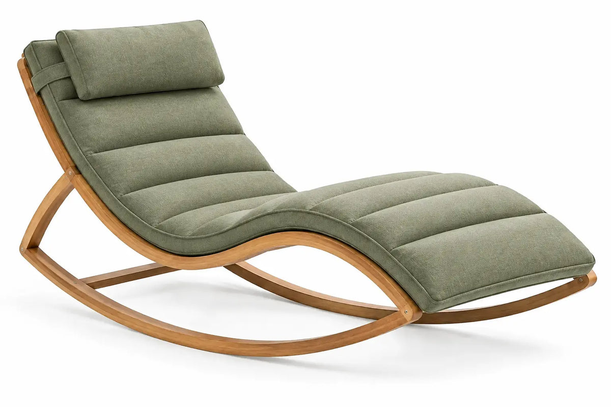 Mecedora con asiento alargado con acolchado acanalado, verde y marrón - hewnandharmonious