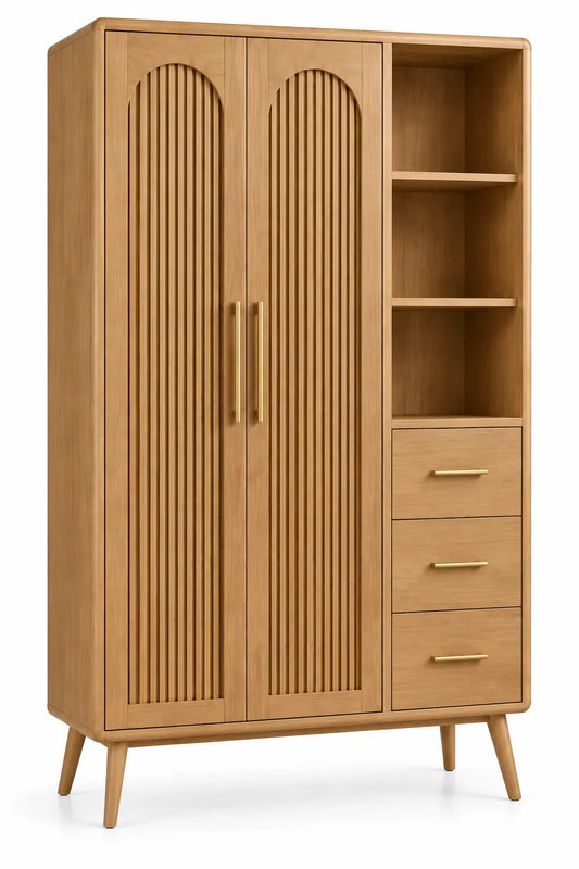 Armario de almacenamiento con formas arqueadas y estantes, marrón - hewnandharmonious